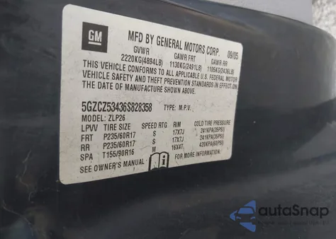 2006 Saturn Vue V6 z USA, uszkodzony, nr VIN 5GZCZ53436S828358